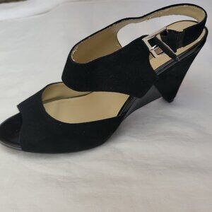 International Concepts INC Size 8 Shoes Black Leather Suede Heels dressy strap